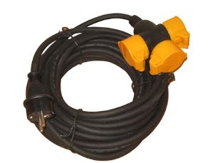 KABELSETT 20M GUMMI 1,5MM2 3UTTAK UTENDØRS  TILBUD